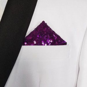 Men's Sequin Pre-Folded Pointed Pocket Square Insert - Purple